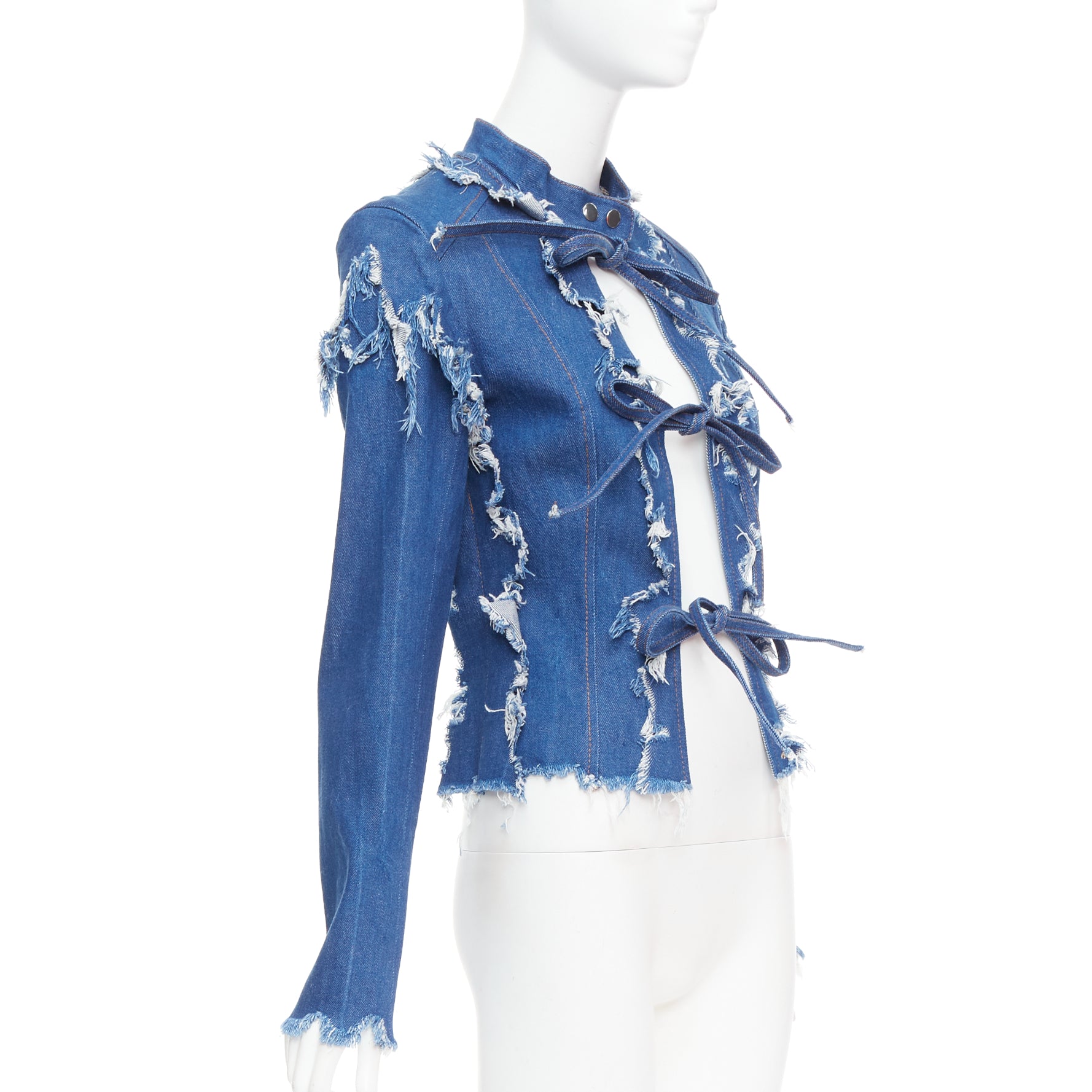 Unsigned / متعددة Blue Shredded Denim Jacket - Image 6