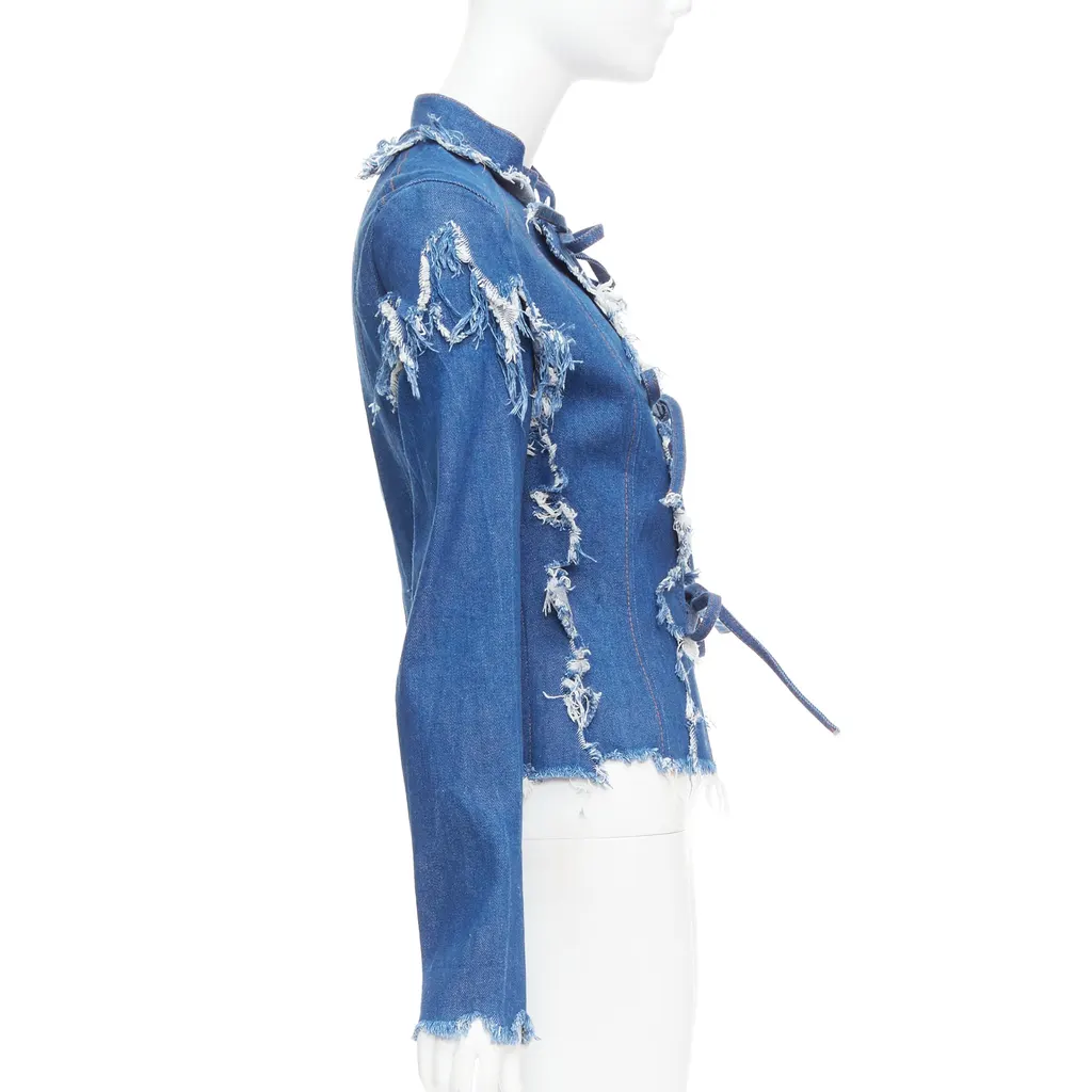 Unsigned Blue Shredded Denim Jacket Blue Denim Very good - Model View