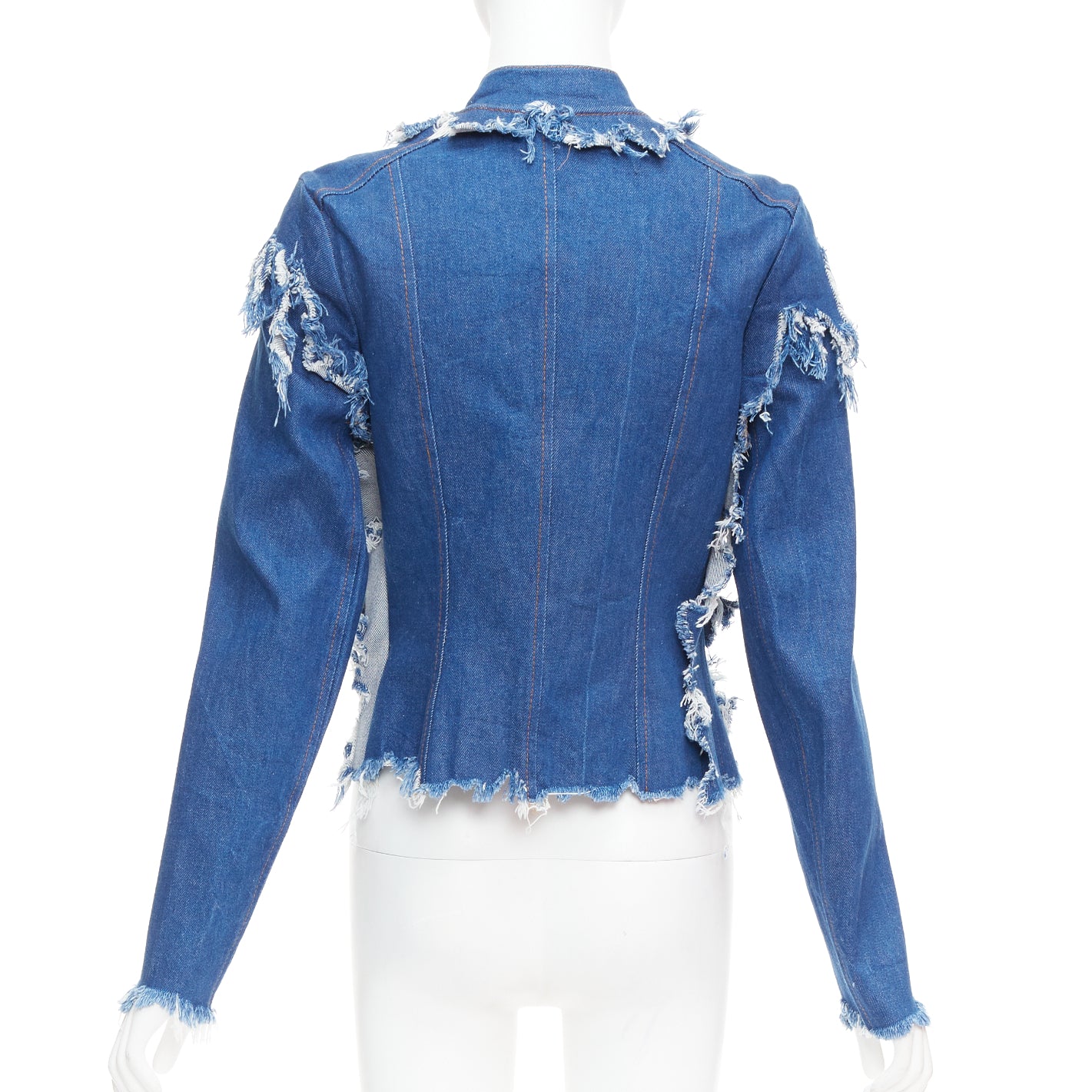 Unsigned / متعددة Blue Shredded Denim Jacket - Side view