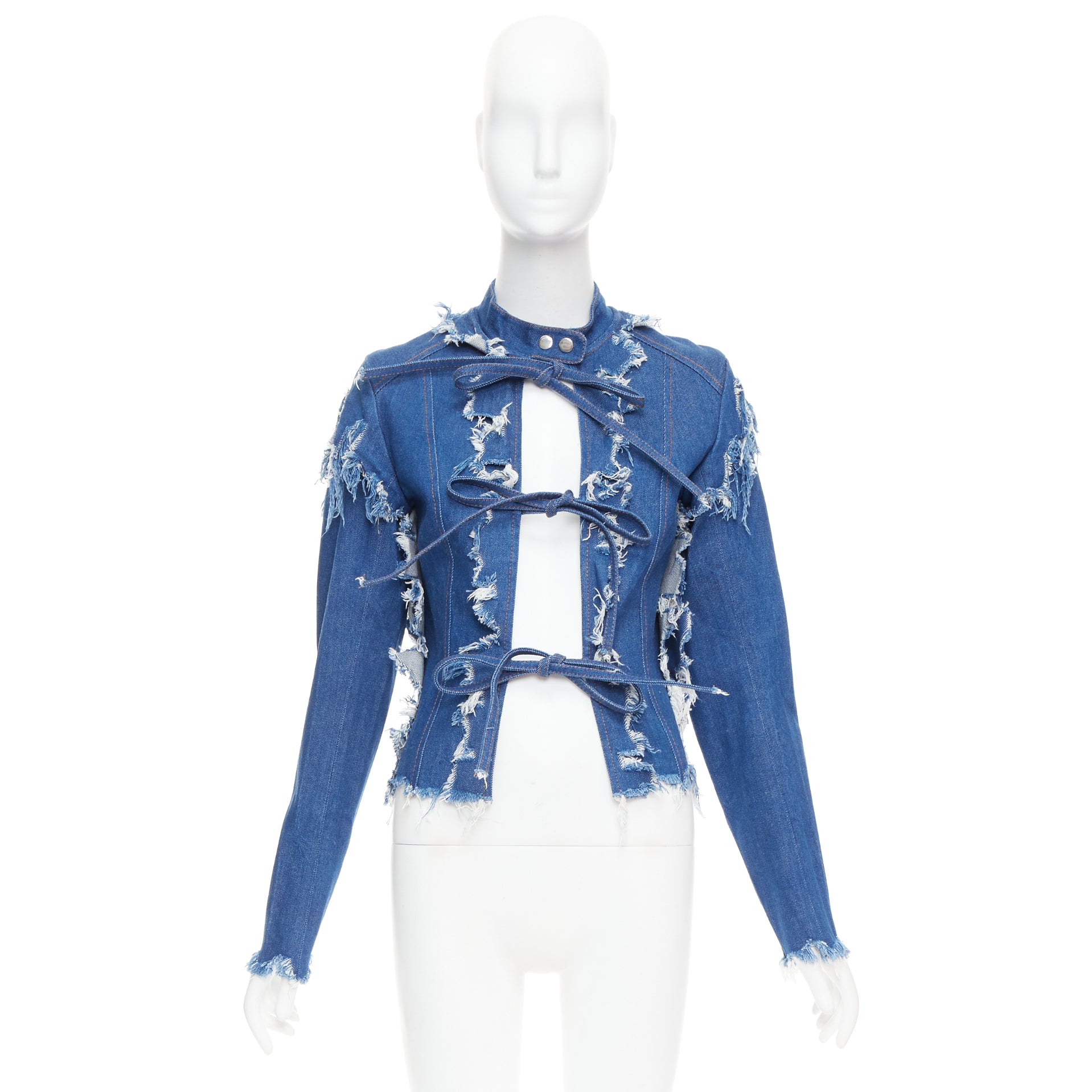 Unsigned / متعددة Blue Shredded Denim Jacket - Image 11