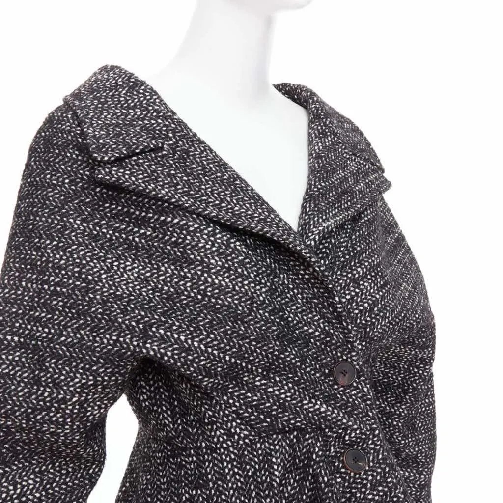Unsigned Grey Tweed Swing Coat Black Wool Very good - Back View
