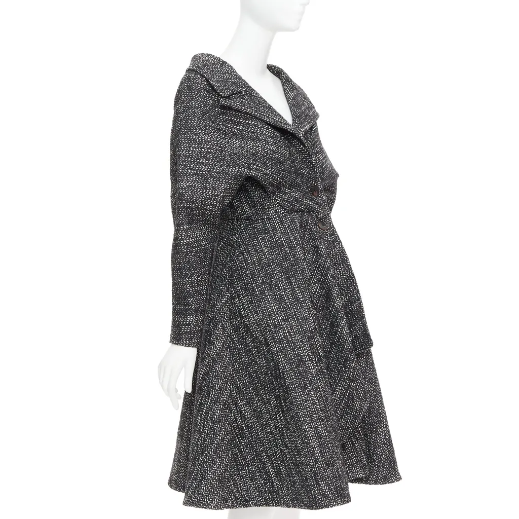 Unsigned Grey Tweed Swing Coat Black Wool Very good - Inside View