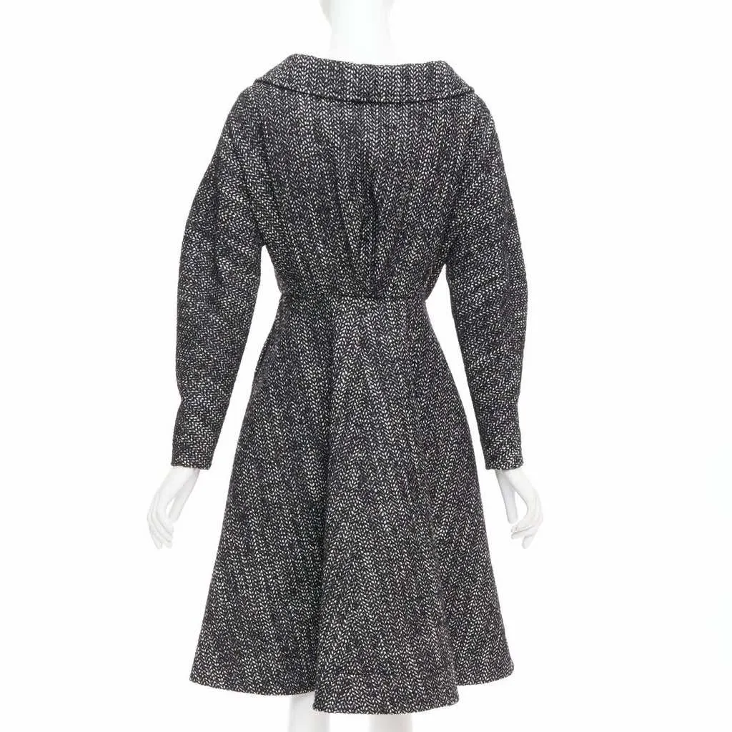 Unsigned Grey Tweed Swing Coat Black Wool Very good - Box View