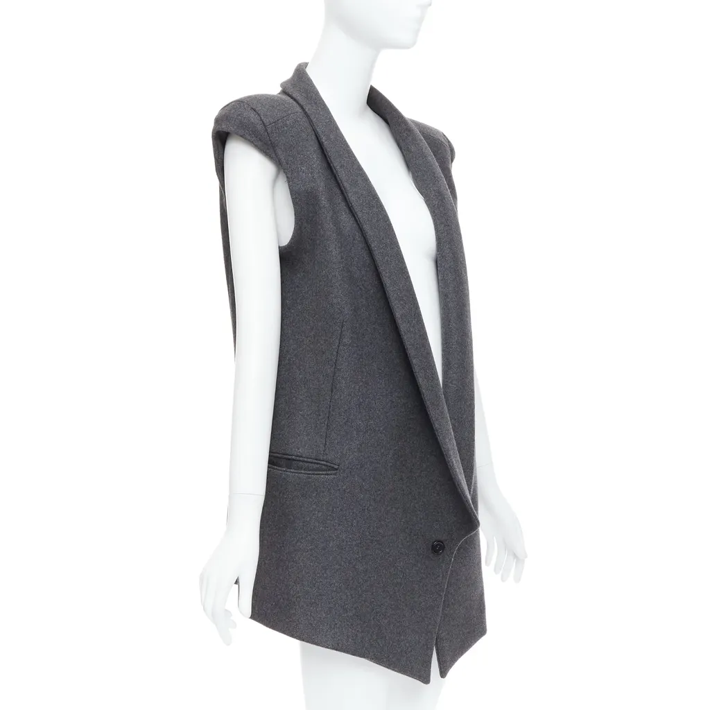 Unsigned Grey Sleeveless Vest Coat Grey Wool Never worn - Front View