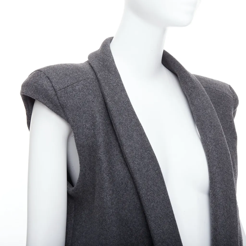 Unsigned Grey Sleeveless Vest Coat Grey Wool Never worn - Back View