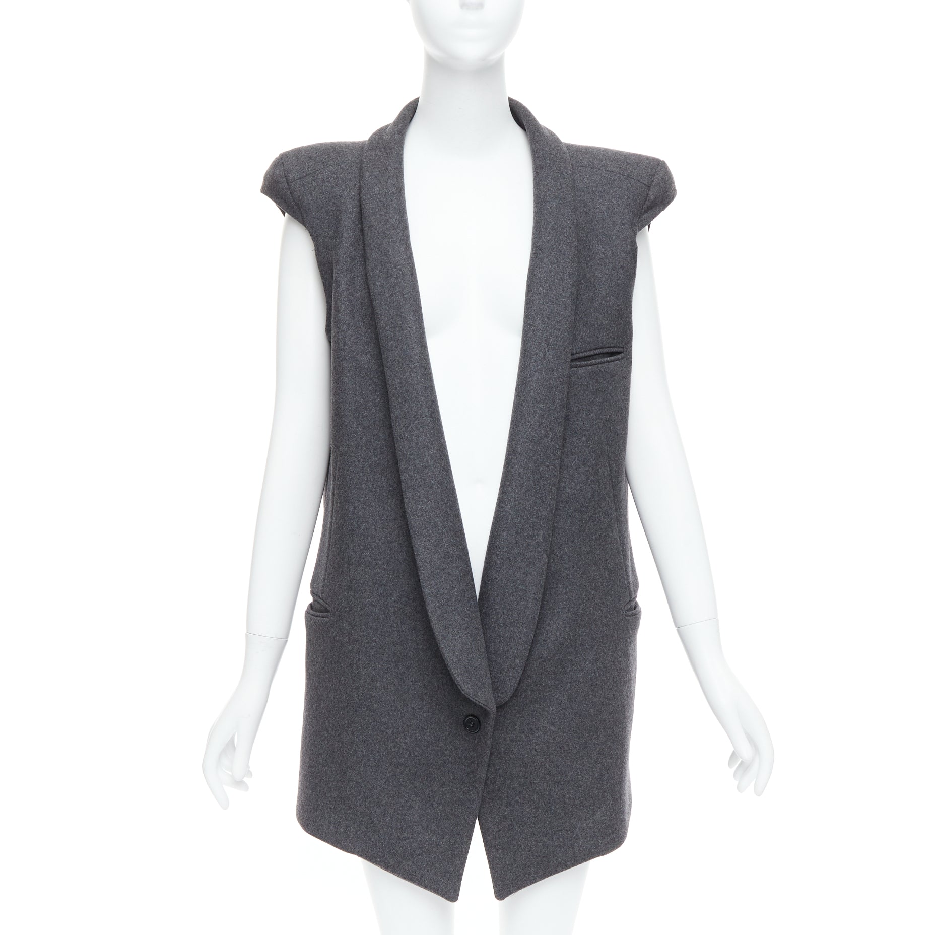 Unsigned / متعددة Grey Sleeveless Vest Coat - Image 6
