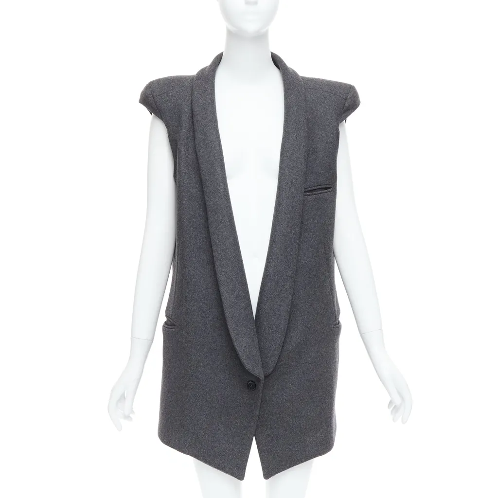 Unsigned Grey Sleeveless Vest Coat Grey Wool Never worn - Inside View