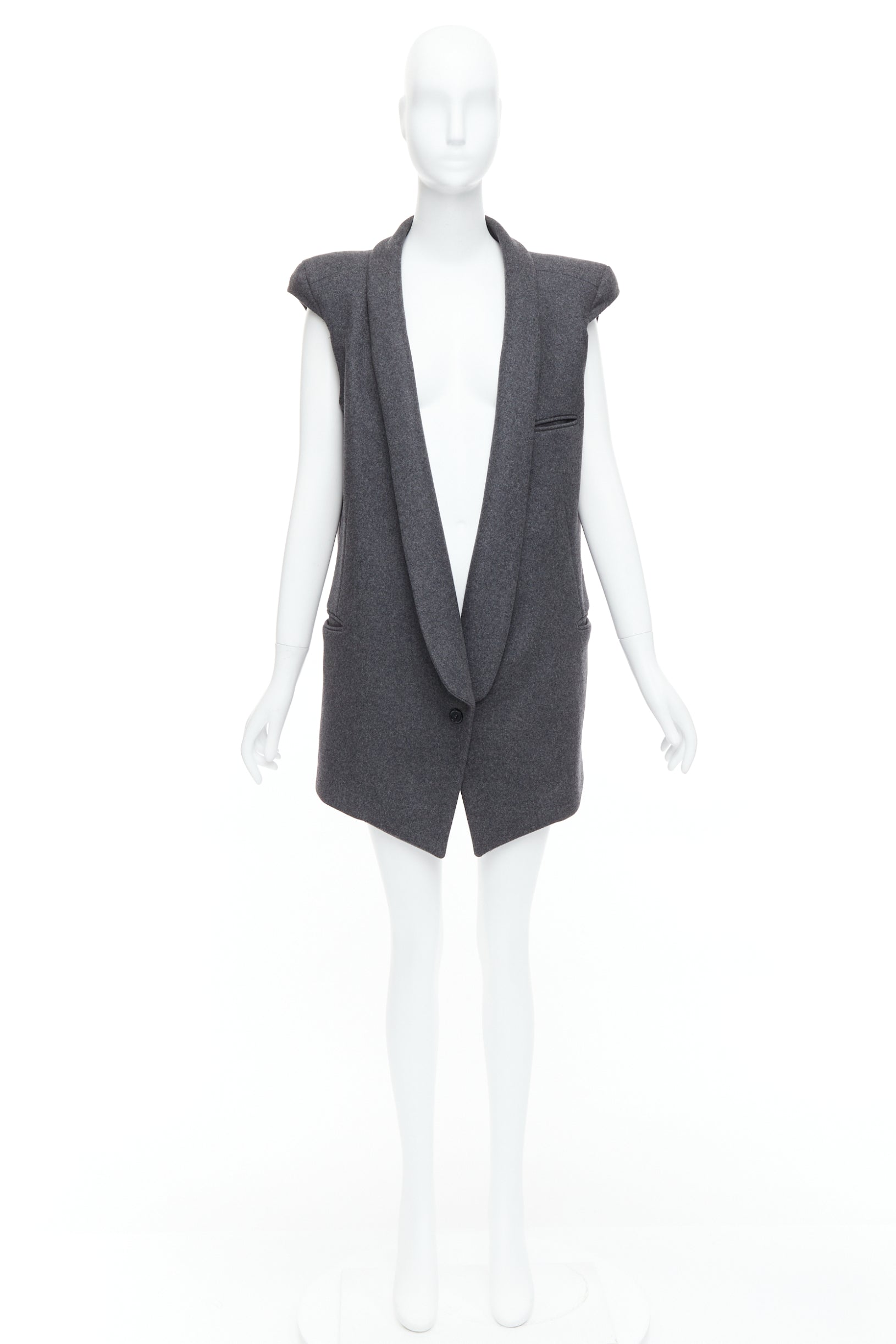Unsigned / متعددة Grey Sleeveless Vest Coat - Image 11