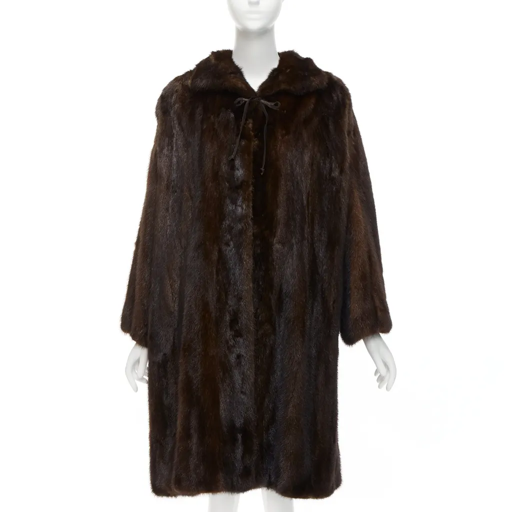 Unsigned Brown Fur Longline Coat Brown Fur Very good - Front View