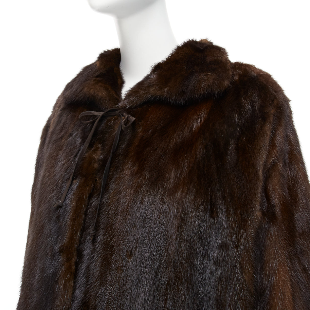 Unsigned / متعددة Brown Fur Longline Coat - Back view