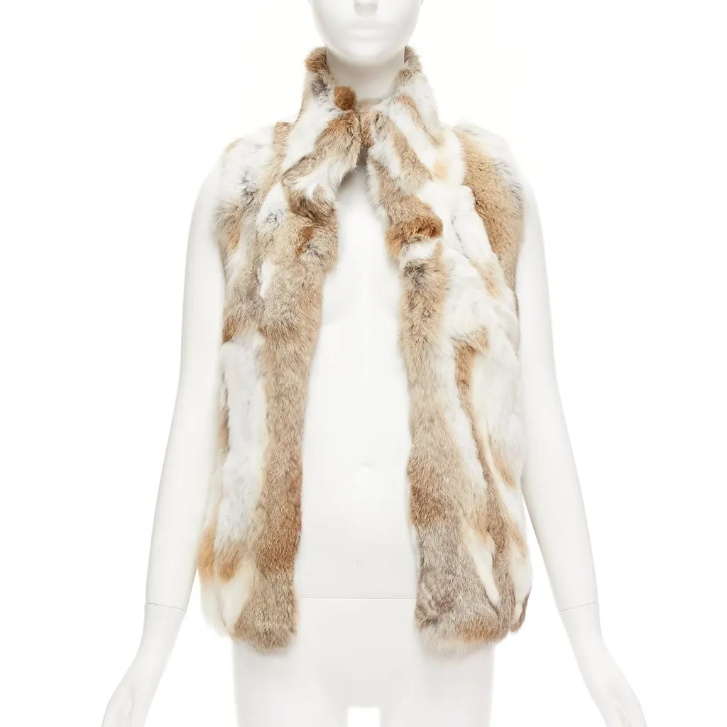 Unsigned Brown Patchwork Vest Brown Fur Very good - Front View
