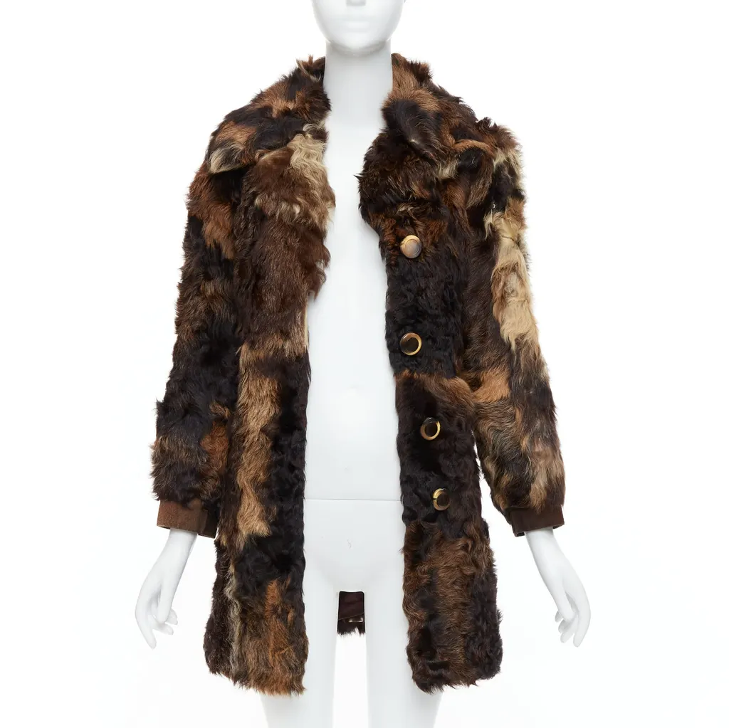 Unsigned Brown Fur Leather Coat Brown Fur Fair - Front View
