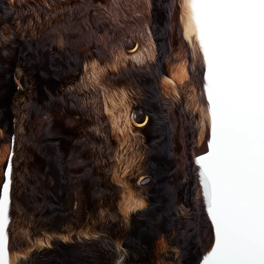 Unsigned Brown Fur Leather Coat Brown Fur Fair - Back View