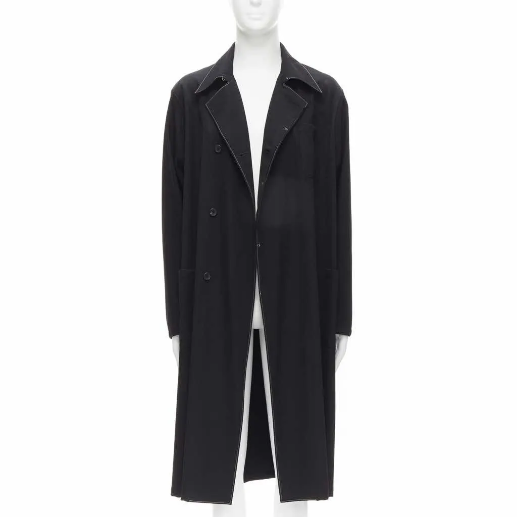 Yohji Yamamoto Black White Draped Coat Black Wool Very good - Front View