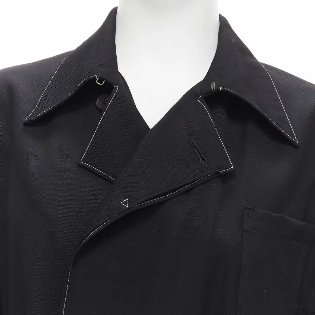 Yohji Yamamoto Black White Draped Coat Black Wool Very good - Back View