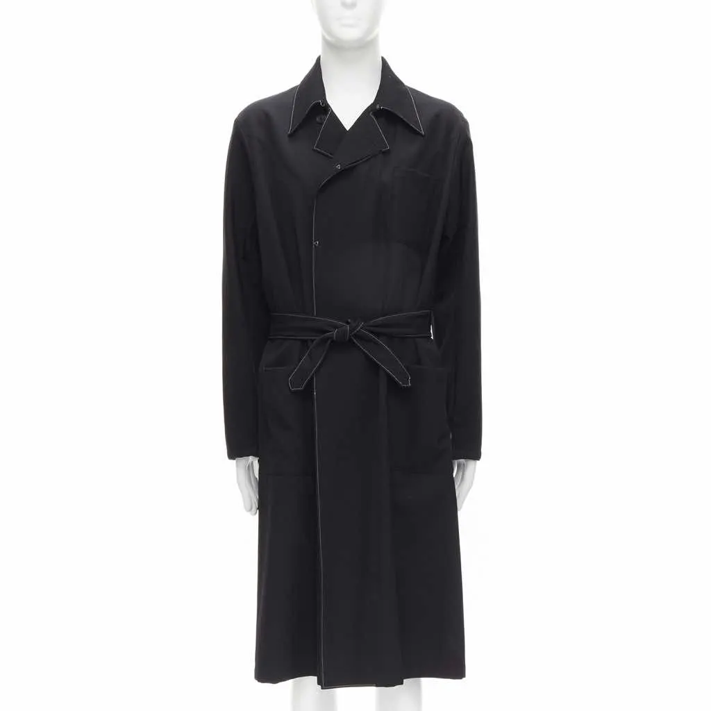 Yohji Yamamoto Black White Draped Coat Black Wool Very good - Inside View
