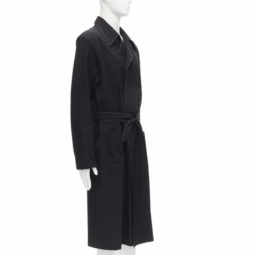 Yohji Yamamoto Black White Draped Coat Black Wool Very good - Model View