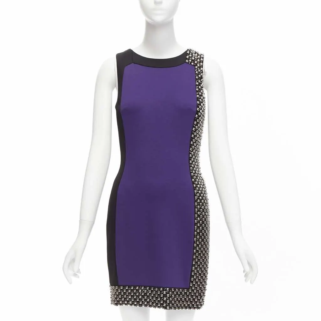 Versace Colorblock Mod Dress Purple Silk Very good - Front View