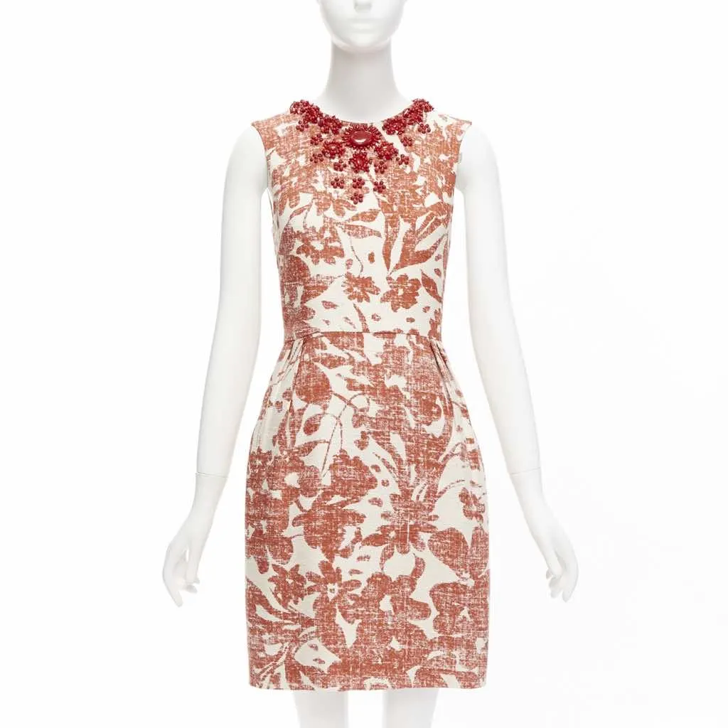 Monique Lhuillier Floral Collar Dress MultiColor Linen Very good - Front View