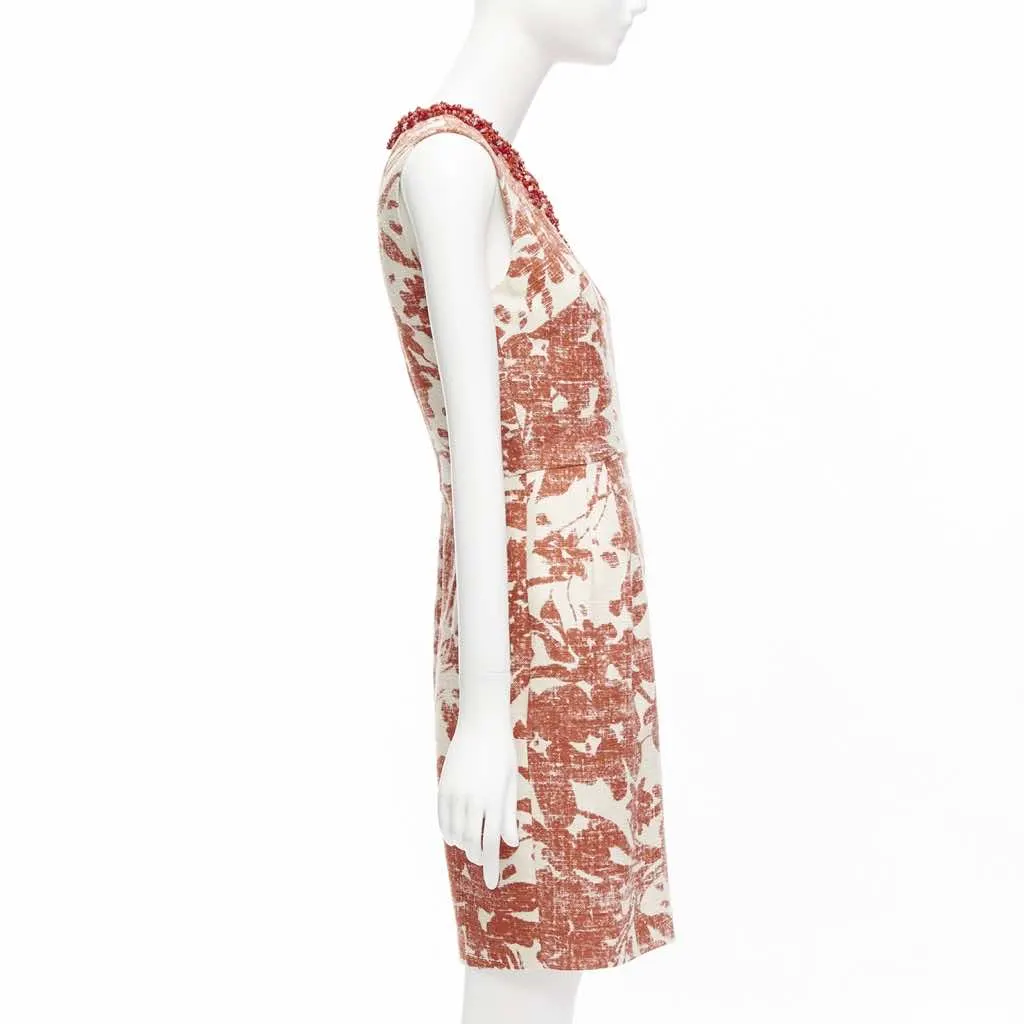 Monique Lhuillier Floral Collar Dress MultiColor Linen Very good - Model View