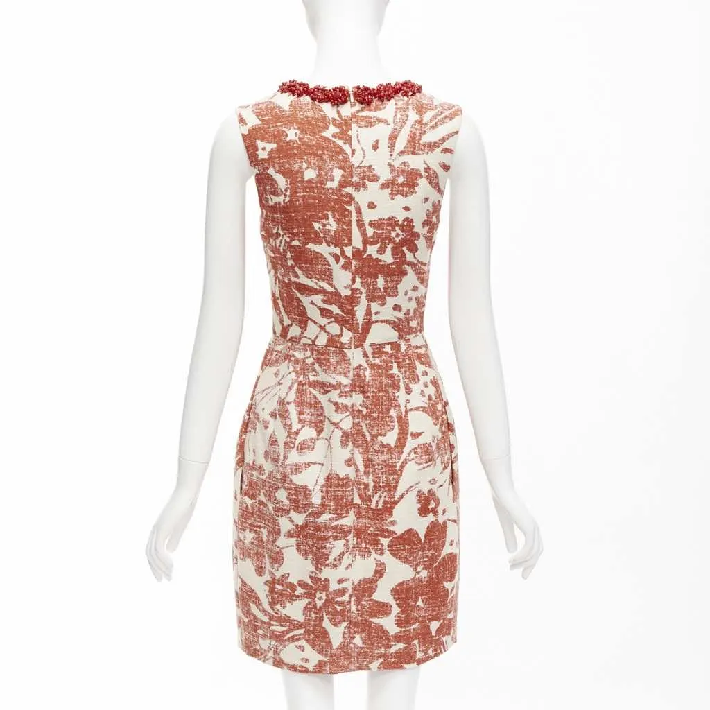 Monique Lhuillier Floral Collar Dress MultiColor Linen Very good - Box View