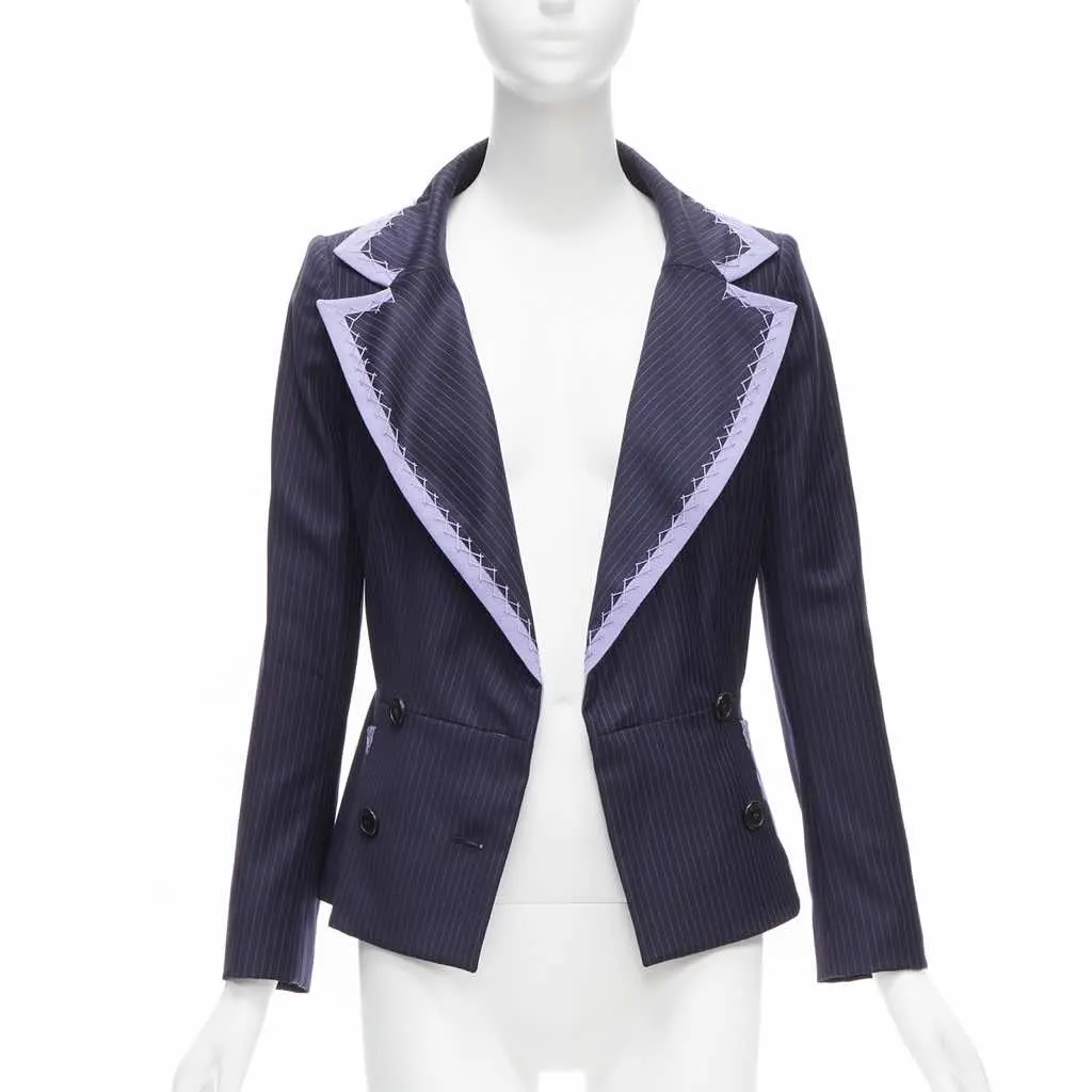 Dior Topstitch Bar Blazer Navy Wool Very good - Front View