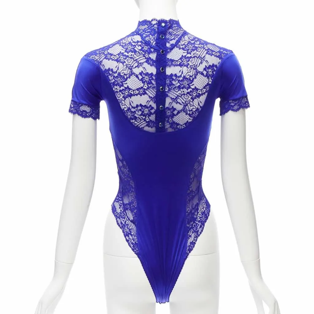 Gianni Versace Crystal Body Suit Blue Polyester Very good - Box View