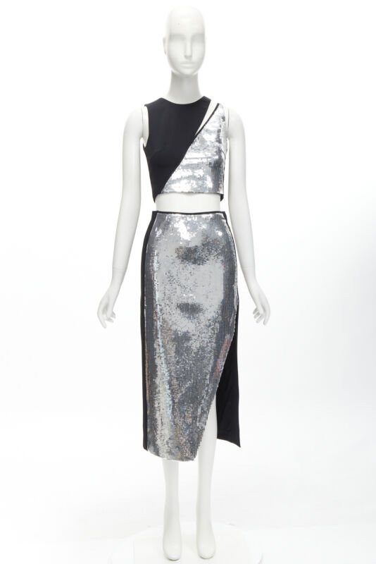 David Koma Silver Sequins Skirt Set - Image 14