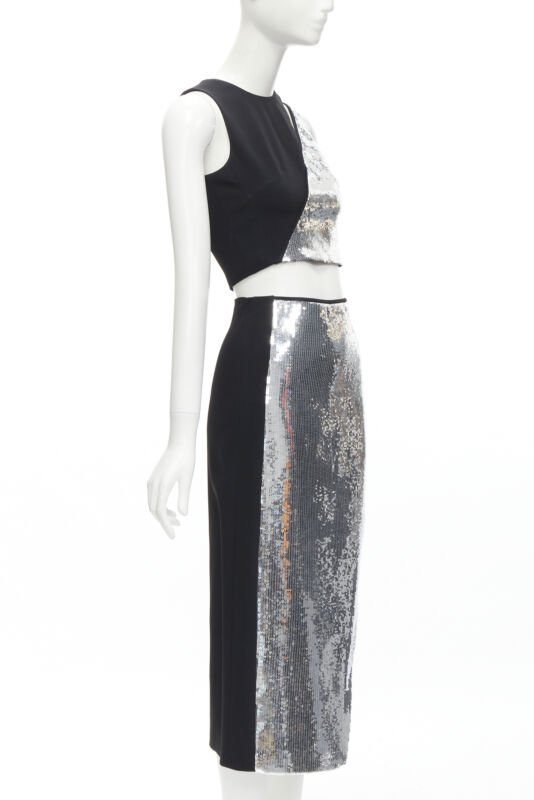 David Koma Silver Sequins Skirt Set - Image 6