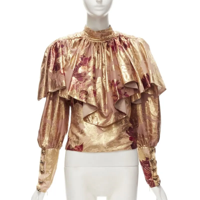 Raisa Vanessa Foil Rhinestone Top Gold Polyester Never worn - Front View