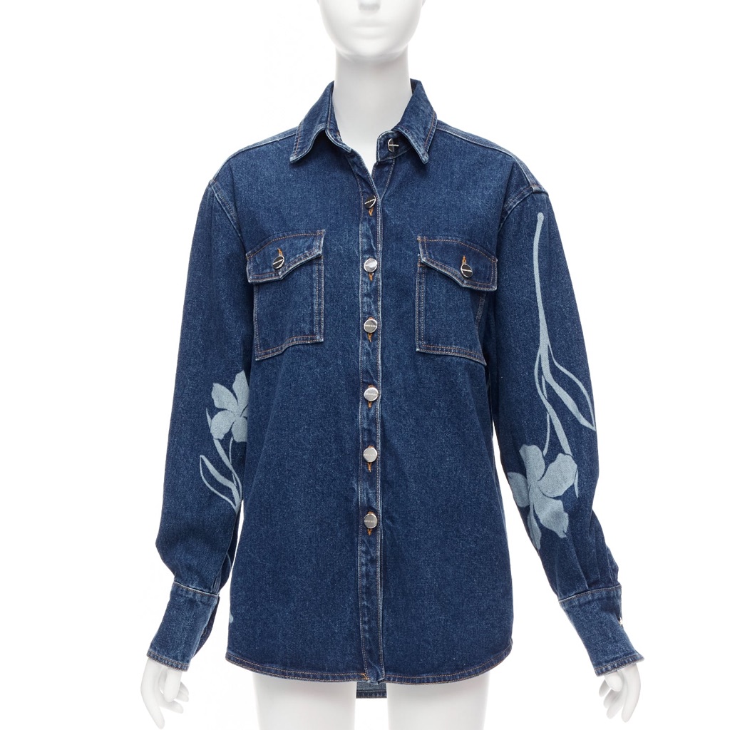 David Koma Blue Cotton Floral Shirt