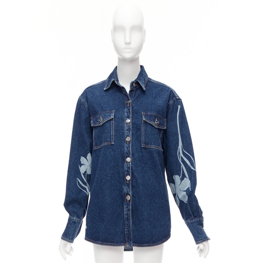 David Koma Blue Cotton Floral Shirt - Image 11