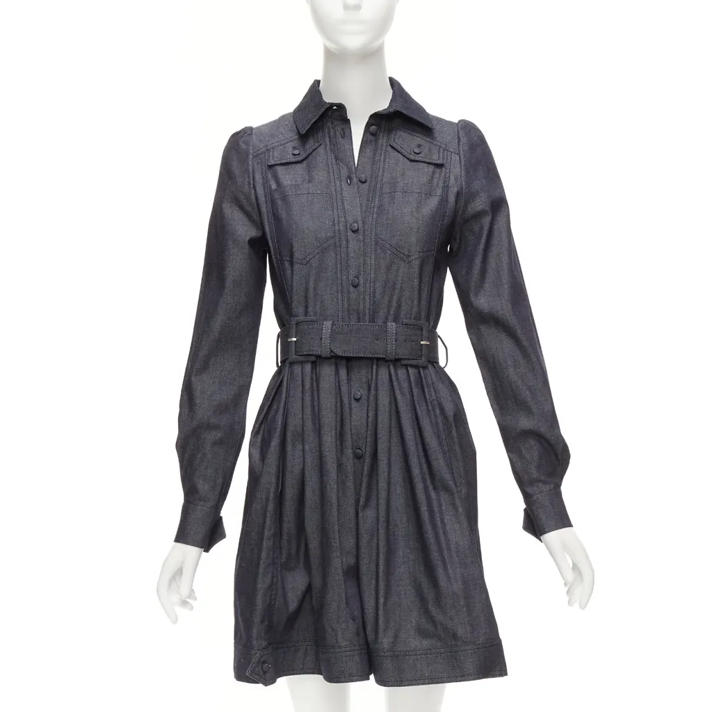 Dice Kayek Denim Safari Dress Blue Cotton Never worn - Front View