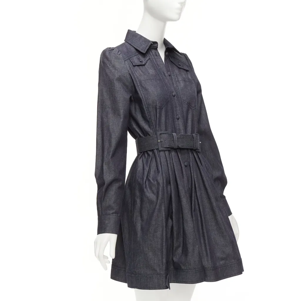 Dice Kayek Denim Safari Dress Blue Cotton Never worn - Inside View