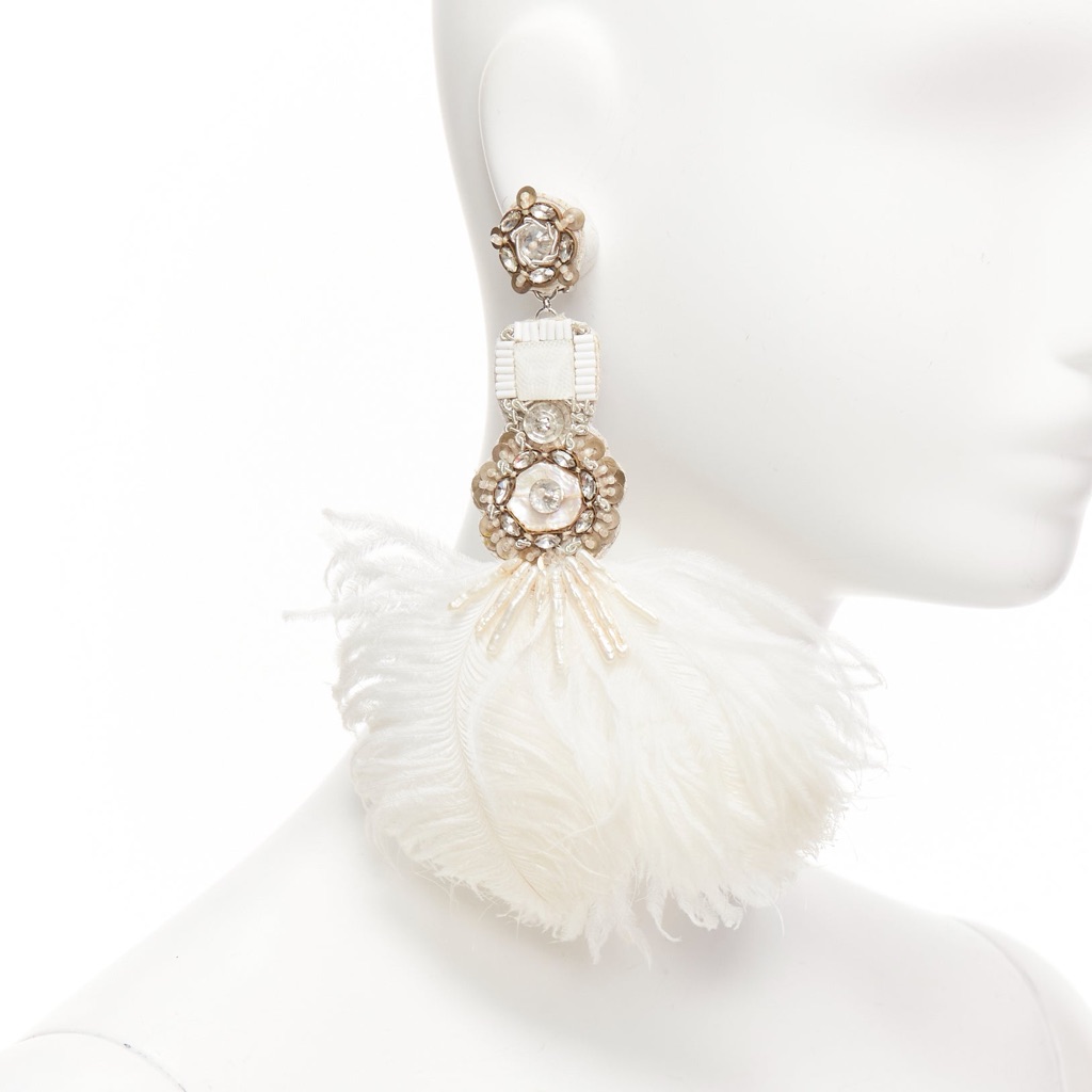 Ranjana Khan Feather Crystal Earrings - Back view