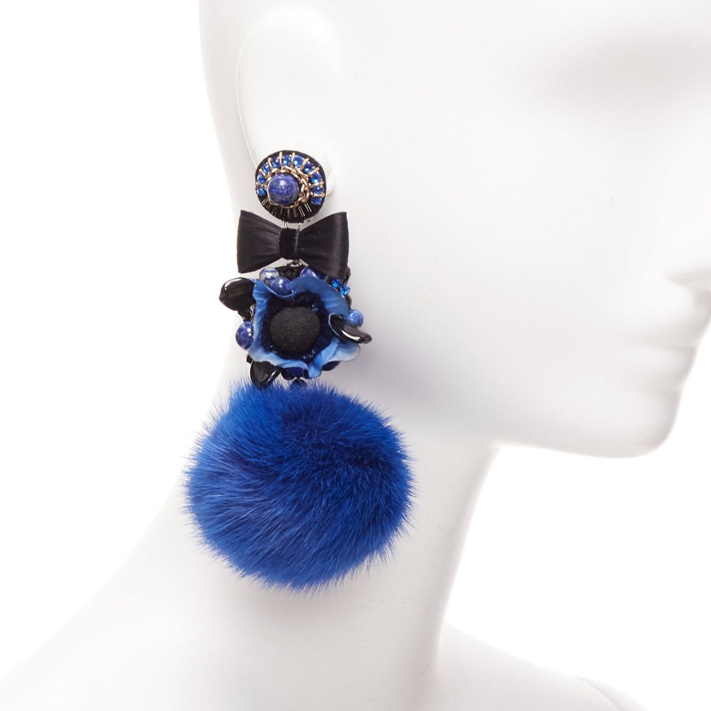 Ranjana Khan Fur Crystal Earrings - Back view