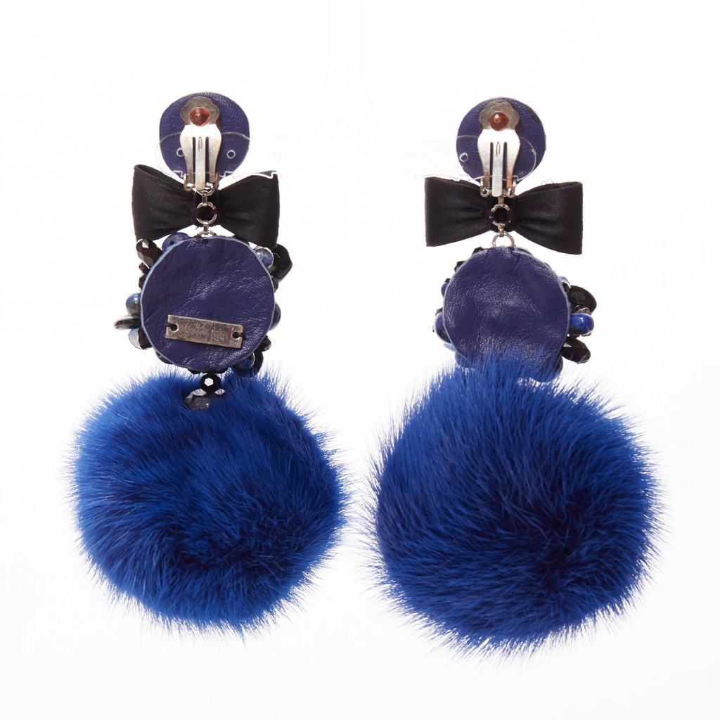 Ranjana Khan Fur Crystal Earrings - Side view