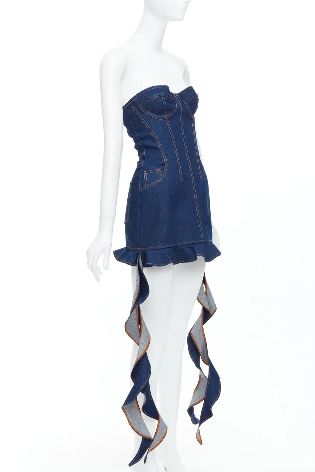 David Koma Corset Denim Dress Blue Cotton Never worn - Inside View