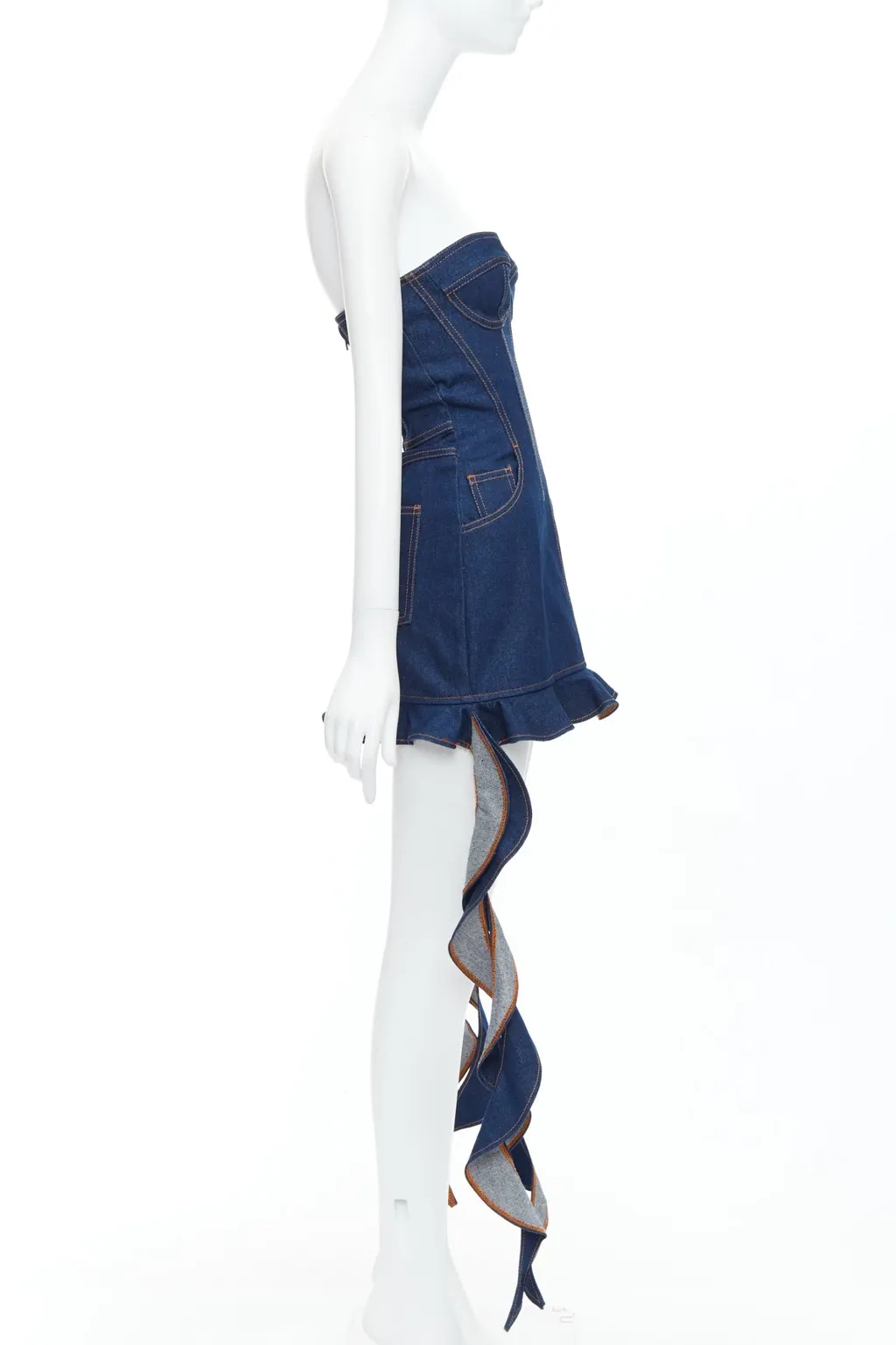 David Koma Corset Denim Dress Blue Cotton Never worn - Model View