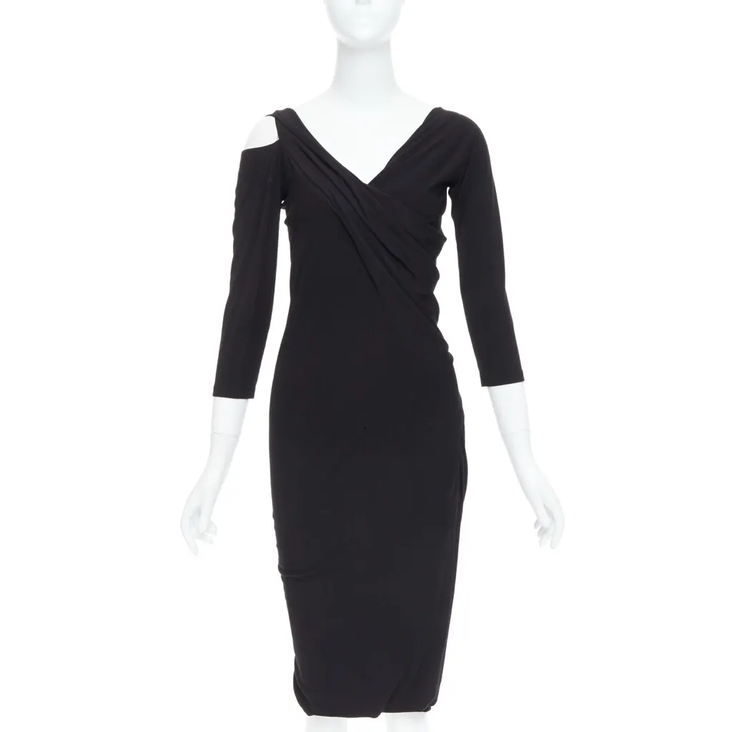 Donna Karan Cold Shoulder Dress Black Viscose Very good - Front View