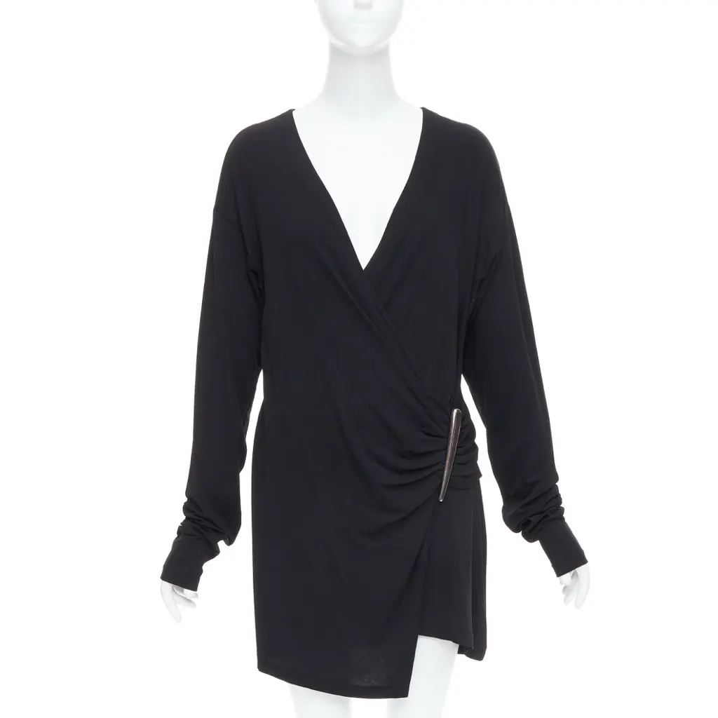 Donna Karan V Neck Mini Dress Black Viscose Good - Front View