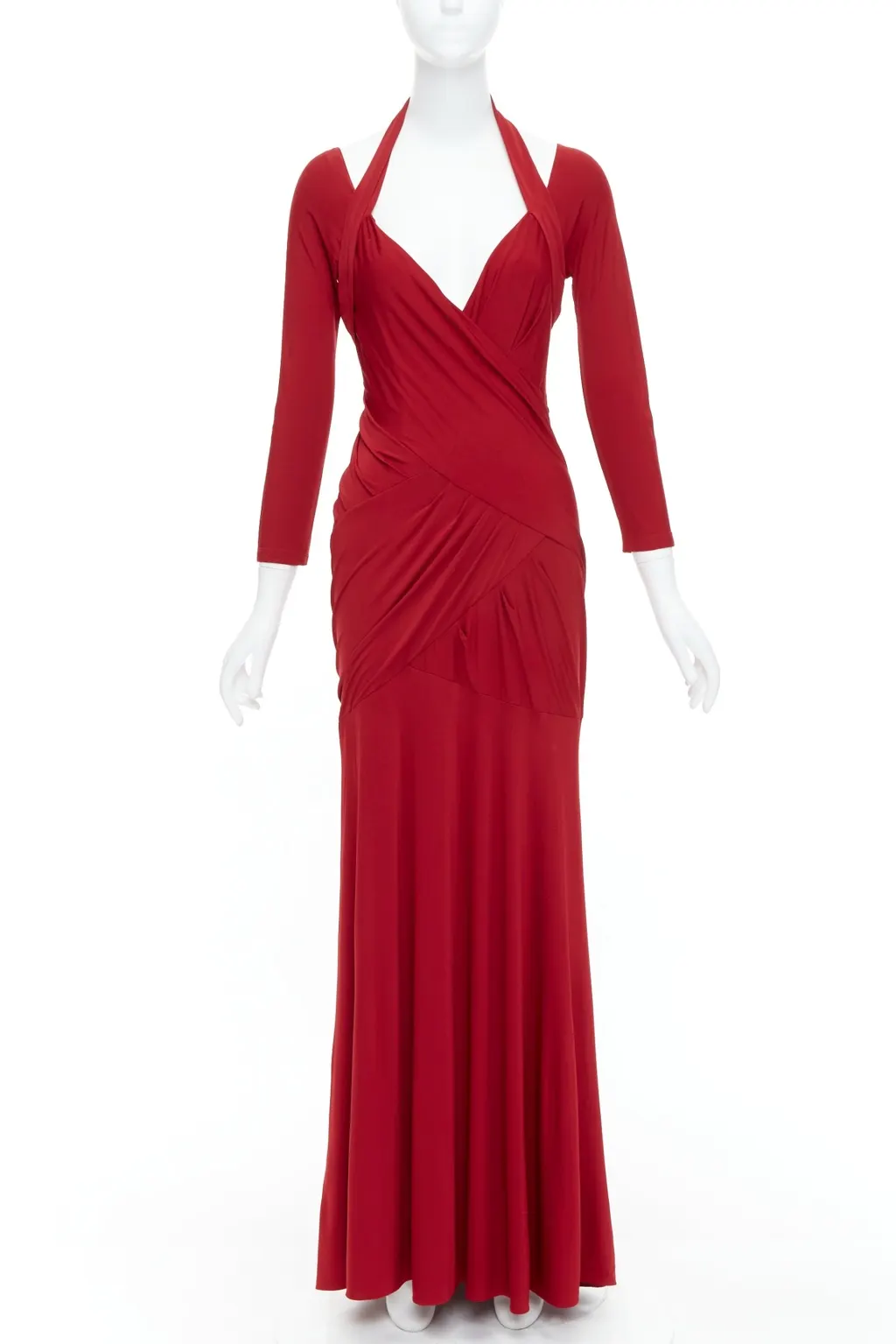 Donna Karan Halter Draped Gown Red Viscose Very good - Front View