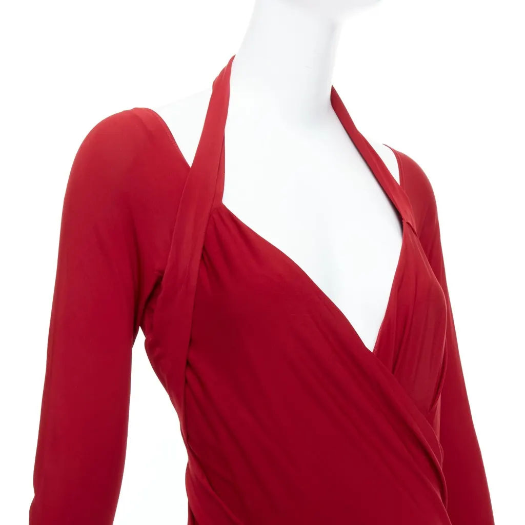 Donna Karan Halter Draped Gown Red Viscose Very good - Back View