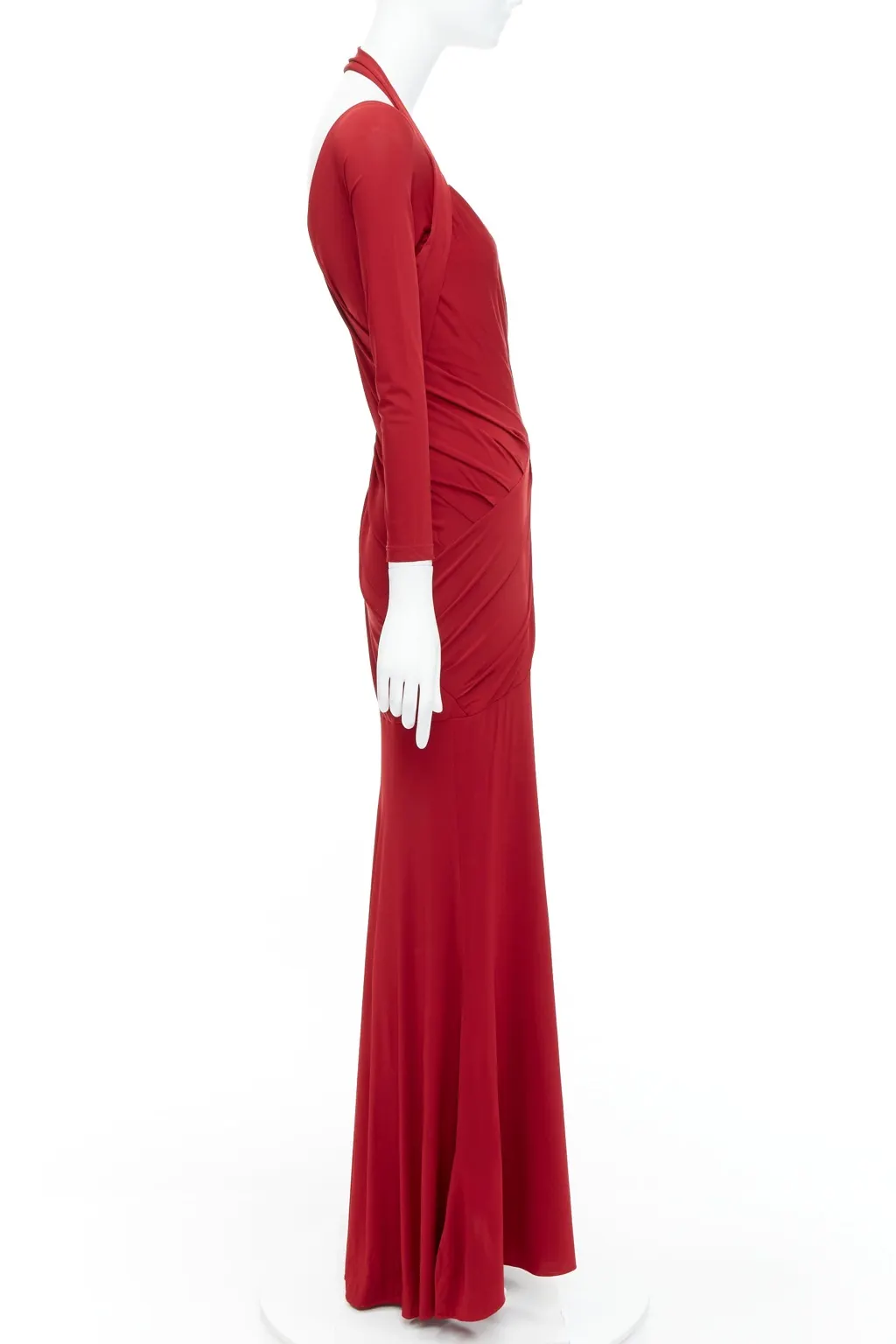 Donna Karan Halter Draped Gown Red Viscose Very good - Model View