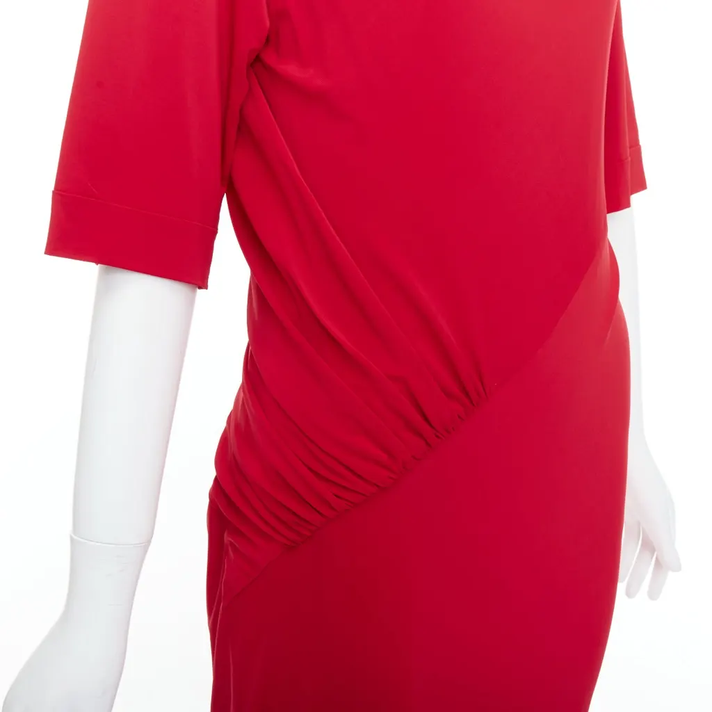 Donna Karan Tuck Draped Dress Red Viscose Never worn - Back View