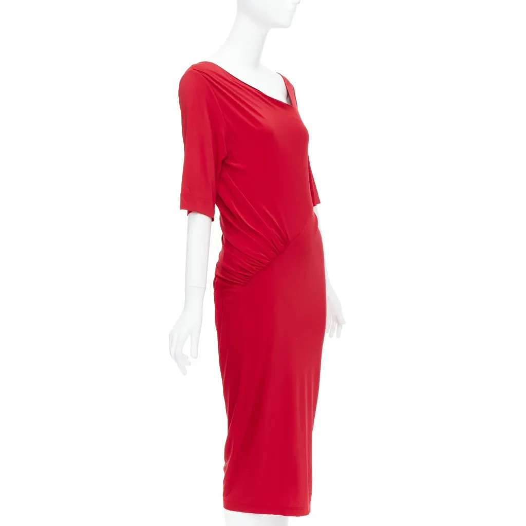 Donna Karan Tuck Draped Dress Red Viscose Never worn - Inside View
