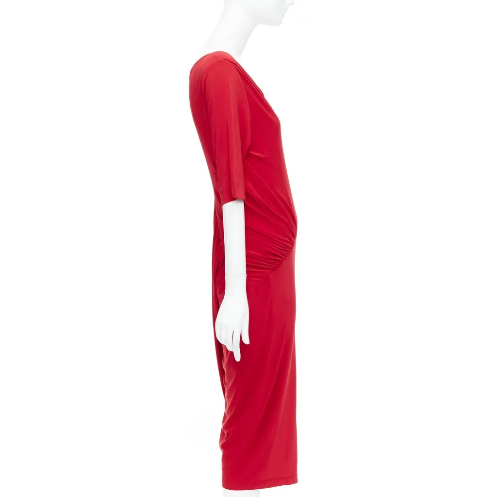 Donna Karan Tuck Draped Dress Red Viscose Never worn - Model View