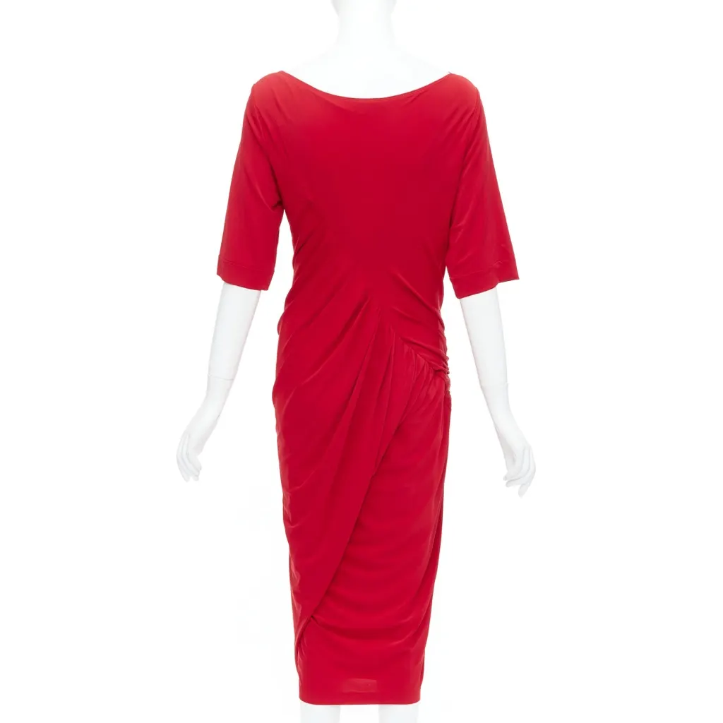 Donna Karan Tuck Draped Dress Red Viscose Never worn - Box View