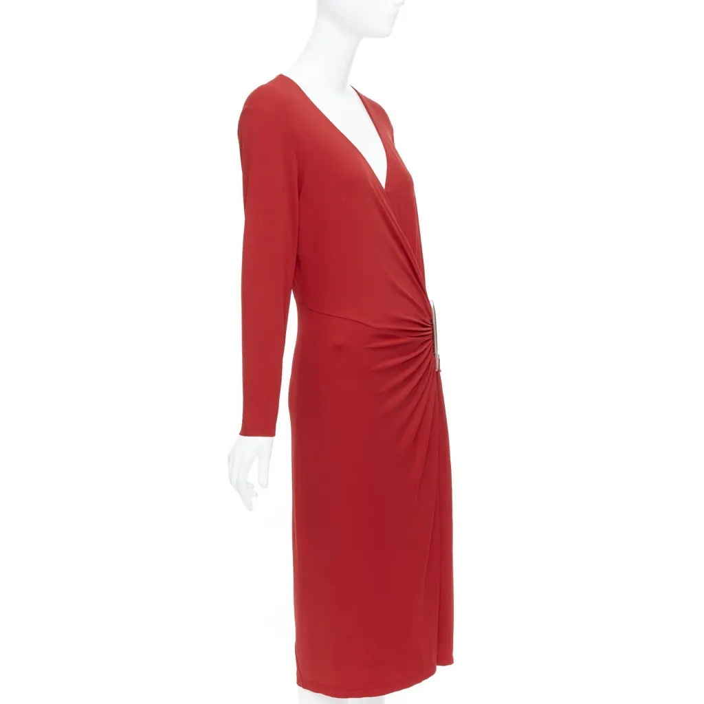 Donna Karan Buckle Drape Dress Red Viscose Good - Inside View