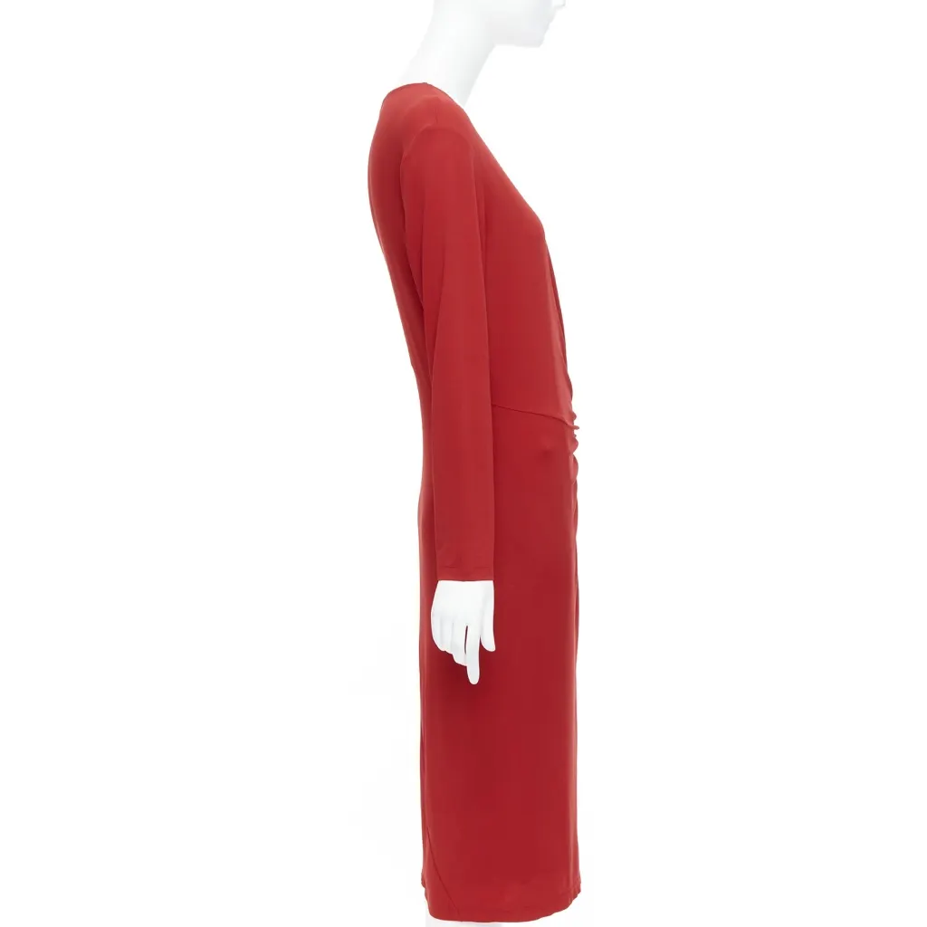 Donna Karan Buckle Drape Dress Red Viscose Good - Model View